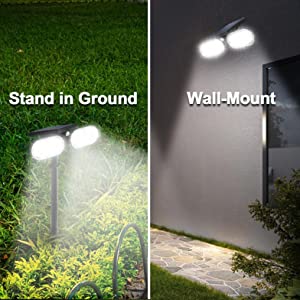Outdoor solar security lights, Stand in ground or wall mount available