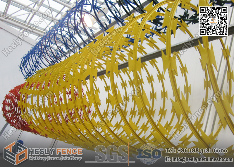 Yellow color Concertina Razor Wire Fencing