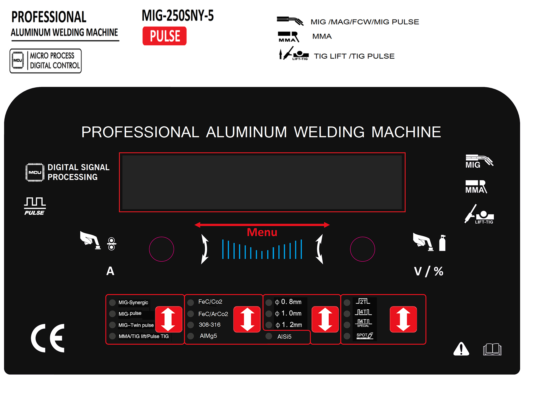 Double pulses Aluminum MIG welding machine with MMA and lift TIG function