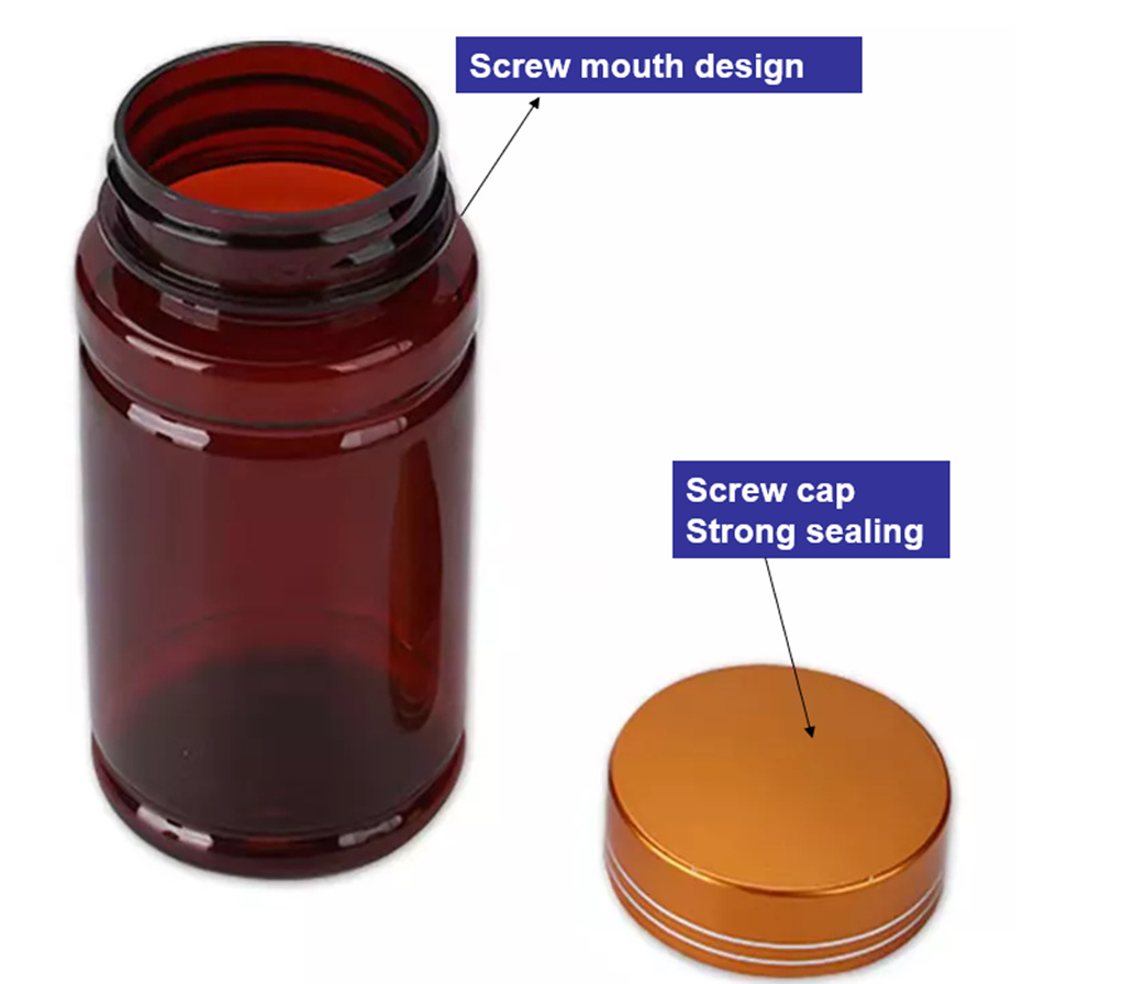 Amber Transparent Medical Capsule Pet Medical Packaging 100ml 150ml 200ml Plastic Medicine Bottle with Screw Cap
