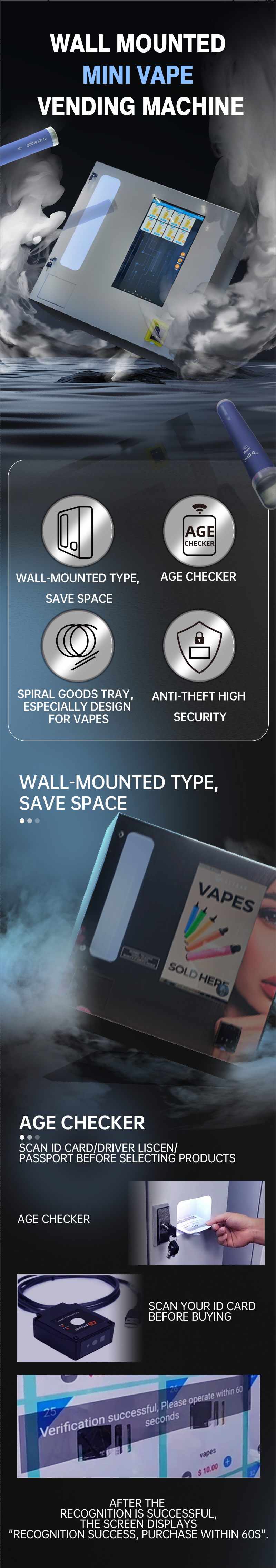 Micron weimi smart vending 21.5 inch touch screen mini vape E-cigarette vending machine, it can hold 135~145 vapes