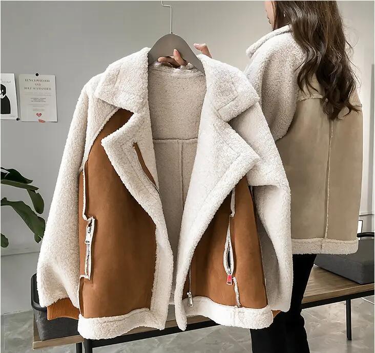Fashion Wholesale Suede Faux Duffle Fur Aviator Jacket Chaqueta Veste for Women Korean Winter Fleece Coat Lady