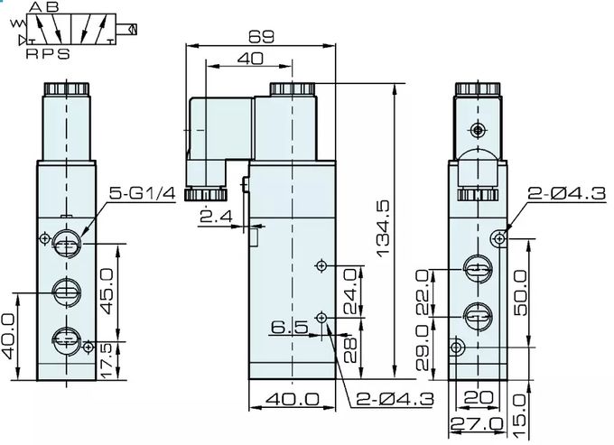 Dimension of 4V310-08 Pneumatic Solenoid Valve: