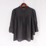 Women shirt 3/4 sleeve black made in organic cotton featured in wide sleeves and round neck