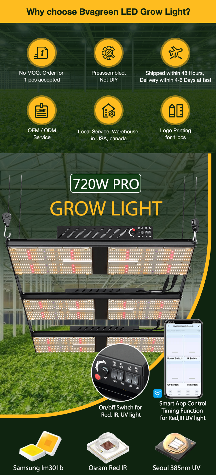 720W LED Grow Light SAMSUNG LED quantum board 5x5 uv for plant growing 0