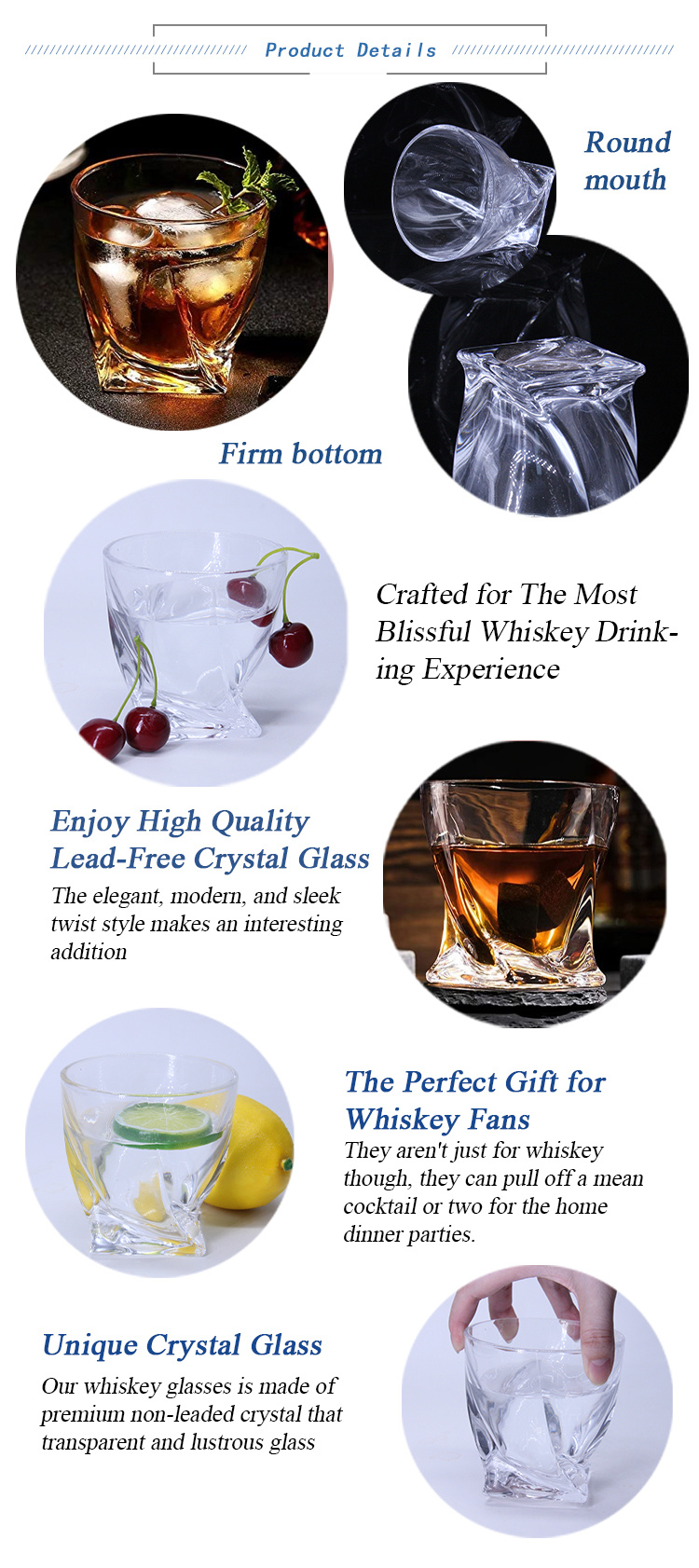 Handmade Engraved Twist Liquor Whiskey Glass Crystal Glasses