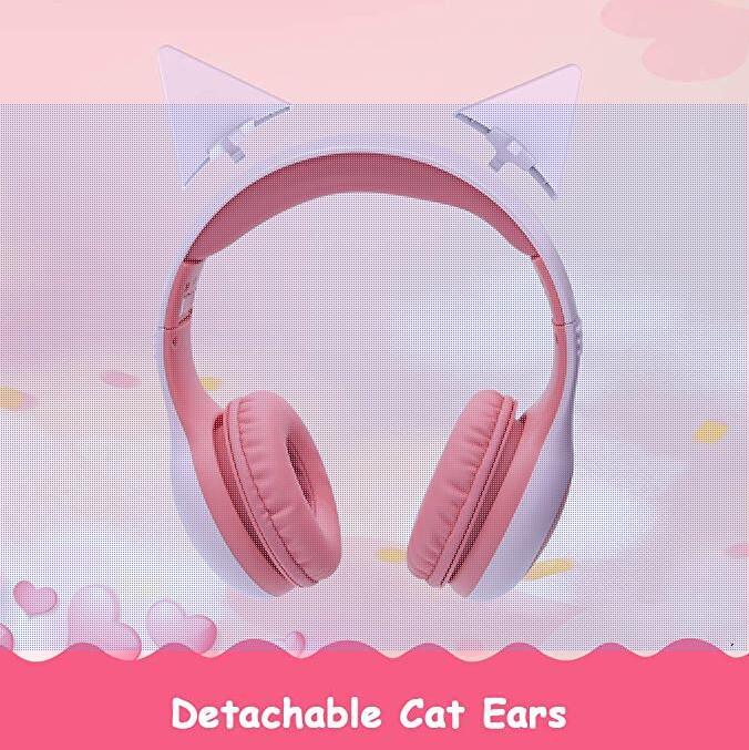 Wired Foldable Cat Ear Headphones (hearing protection lever-shaped, LED light, 3.5mm audio jack, suitable for children)