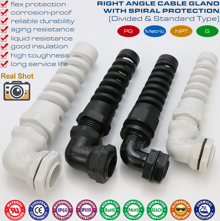 PG & Metric Right Angle Nylon Cable Gland, IP68 Adjustable Elbow Polyamide Cable Gland with Strain Relief