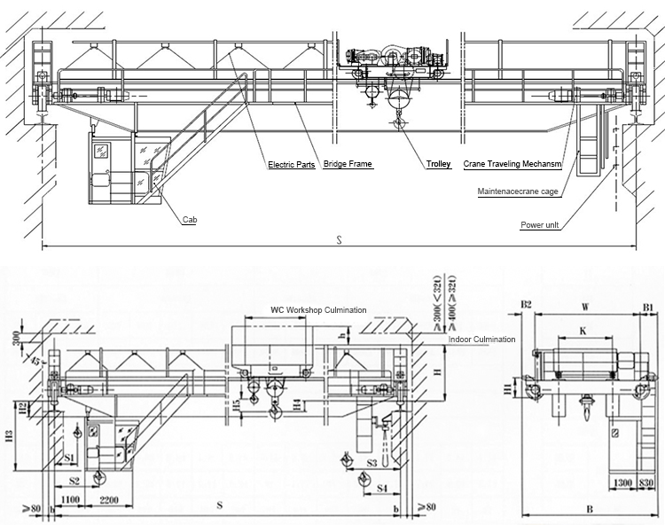 Chinese Manufacture 30 ton 50 ton 70 ton 80 ton 100 ton Heavy Duty Double Beams Bridge Lift Crane