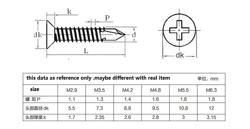 Free Sample Worldwide Stainless Steel 304/316/410 Phillips Countersunk Flat Head Self Drilling Concrete Screw DIN7504p