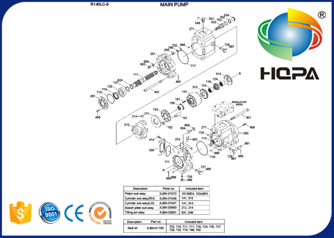 XJBN-01780 XJBN01780 Hydraulic Main Pump Seal Kit for Hyundai R140LC-9
