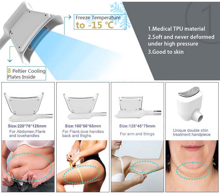 Professional 4 hands cryolipolysis cool body sculpting machine fat freezing slimming machine 360 degree for double chin 