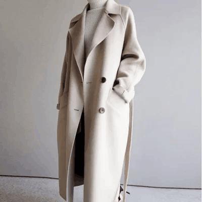 Autumn Winter Solid Color Korean Loose Wool Coats for Ladies Women Lady Jacket