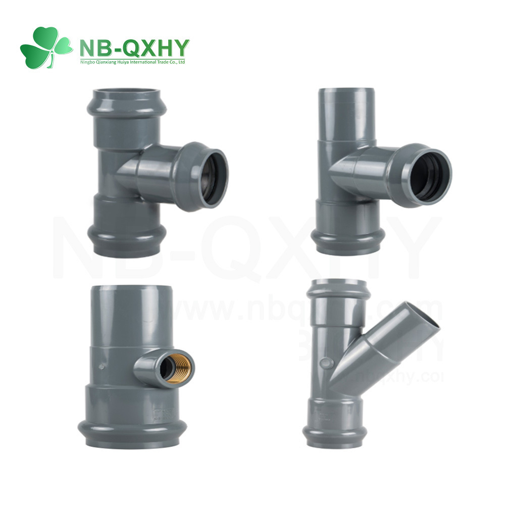 UPVC Pn10 DIN Standard Flange Coper Threaded Y Type Pipe Fitting Tee with Rubber Ring