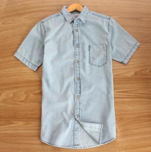 China Foreign trade The original single summer men's washing to do the old half sleeve thin blue denim shirt casual on sale 