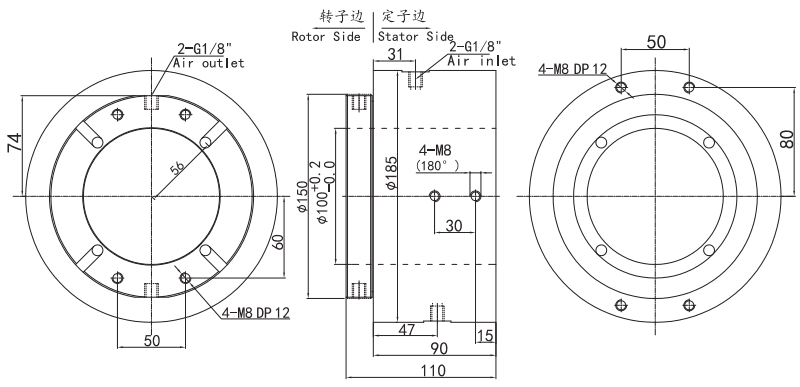 31002006 series 31002006 Series 2 Passage Hollow Shaft Rotary Unions slip ring Drawing 
