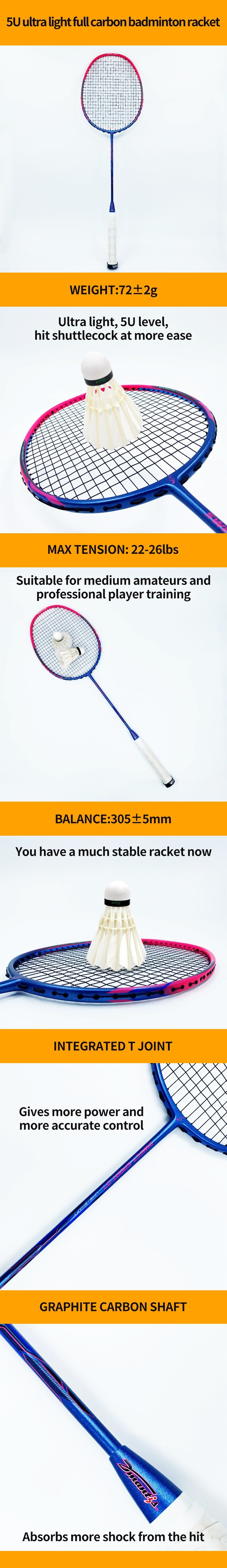 2023 Hot Sale Cheap High Level Quality Ultra Light Full Carbon Fiber 5u Broken Wind Frame Ball Control Badminton Racket