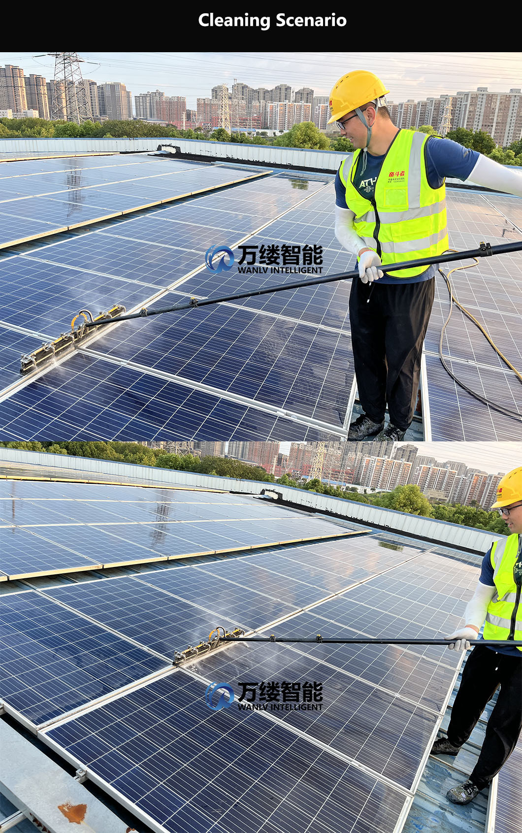 Convenient High-Pressure Water Spray Brush for Solar Panel Cleaning with 7.5 Meters Handle Factory Price