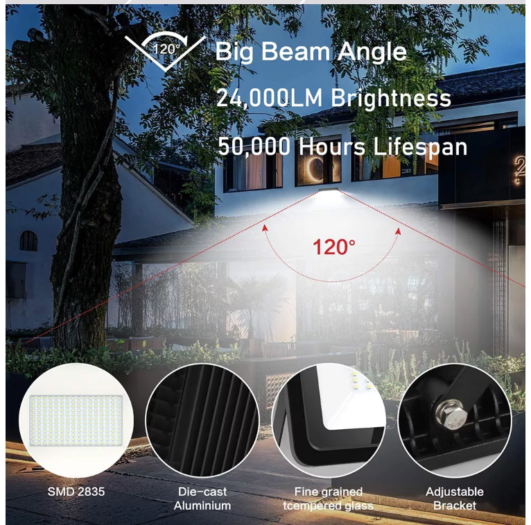 300W IP66 Waterproof Outdoor Floodlight 5000K Daylight White LED Exterior Light for Basketball Playground 2