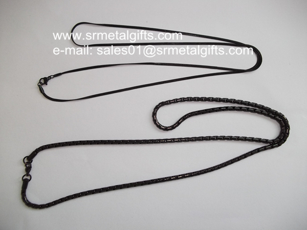 Black plated steel flat snake chain necklace