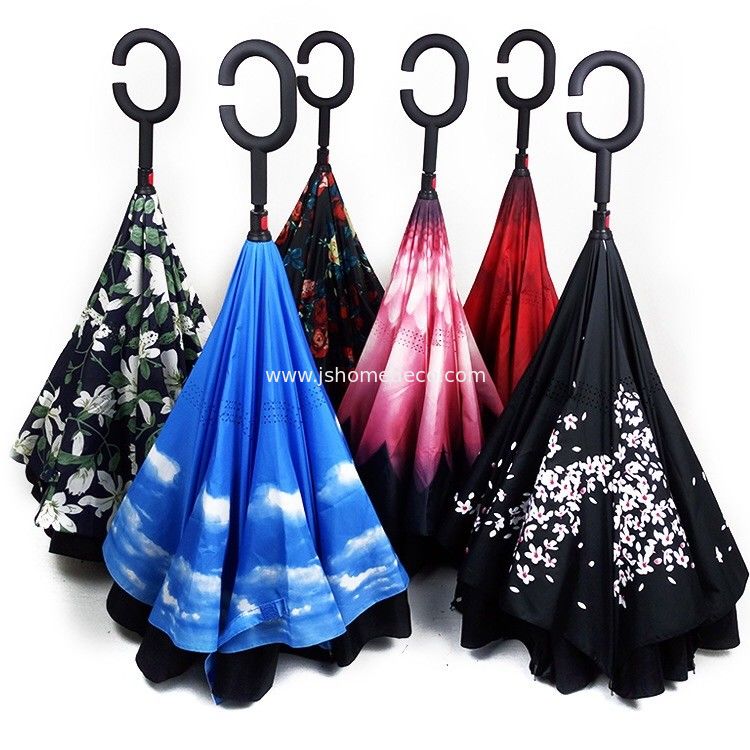 Double layer canopy inside out reversible umbrella, upside down umbrella, reverse inverted umbrella