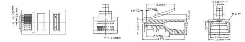 Dimensional Structure Cat5E UTP 8P8C PT RJ45 connector