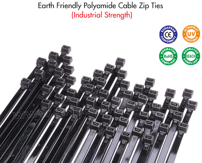 High quality industrial strength nylon wire cable ties (nylon zip ties or zap straps) with CE, ROHS, REACH, UV