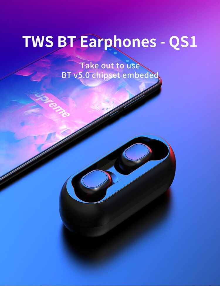 QS1 Tws 5.0 Bluetooth Headphones 3D Stereo Wireless Earphones (with dual microphone)