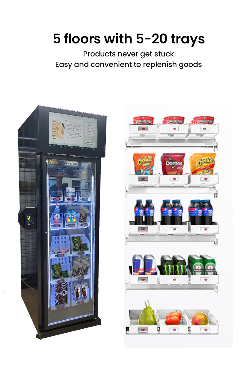 Smart Fridge Ice Cream Vending Machine -18℃ Freezer With Touch Screen Card Reader 5-20 goods trays