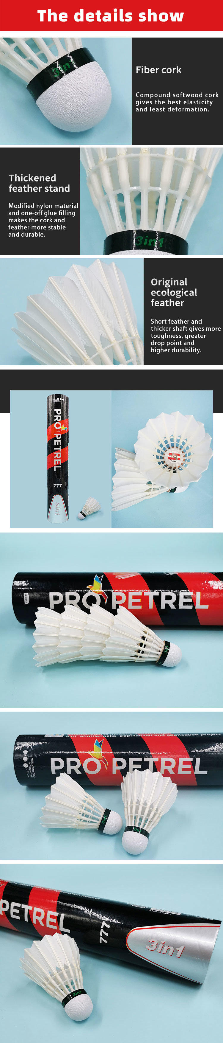 Propetrel 777 Duck Feather Shuttlecock High Quality for Training Practicing