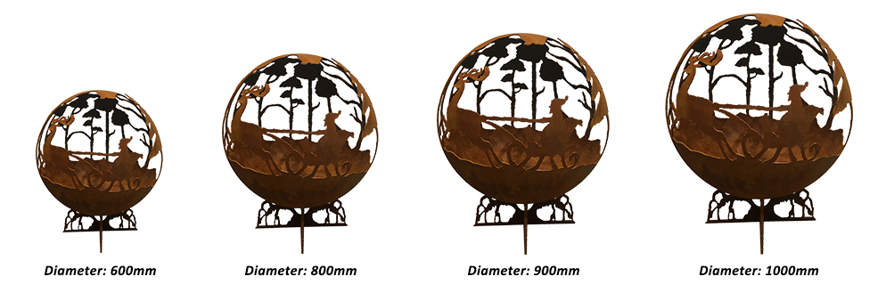 4 dimensions - Customized Outdoor Landscape Steel Sphere Firepit Weathering Steel Fire Bowl
