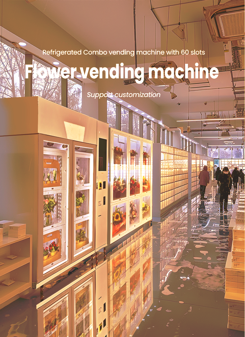 Micron refrigerator flower vending machine in self service store