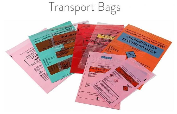 Die Cut Handle Blood Transit Biodegradable Shopping Bag blood transport bag, header with grip seal closure, punch handle 2