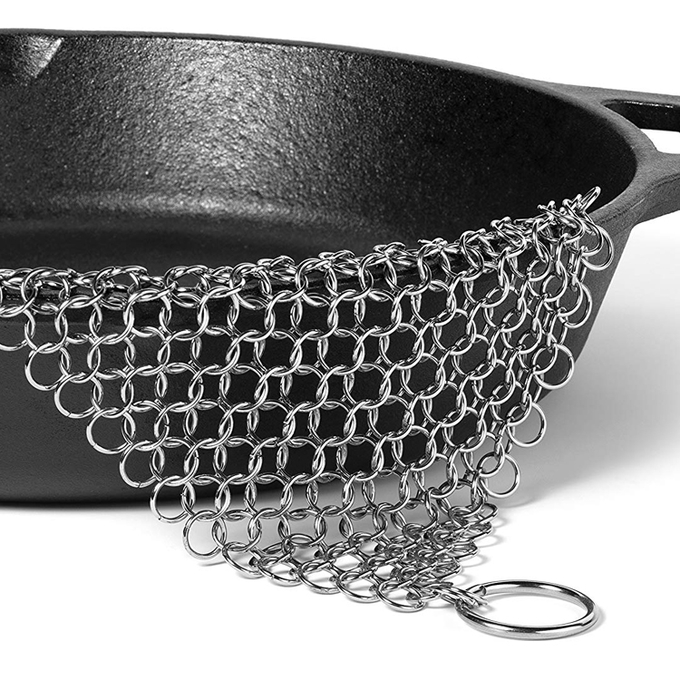 6'' SS Round Cookware Chainmail Scrubber Cleaning Cast Iron Pan 3