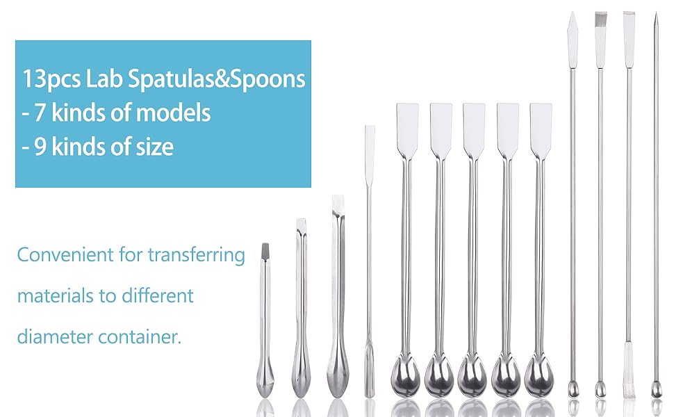 13pcs lab spatulas & spoons 7 kinds of models 9 kinds of size