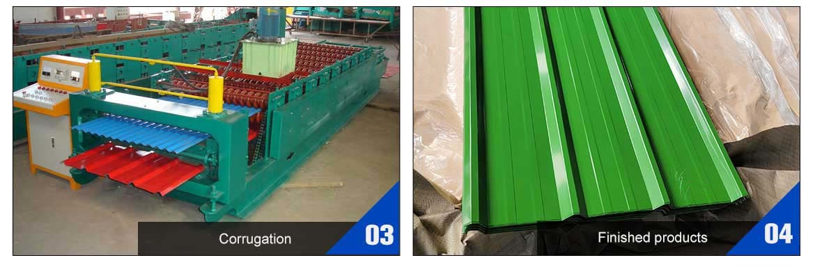 factory manufacturer production process of Angled Shape Color Coated Steel Roof Sheet 