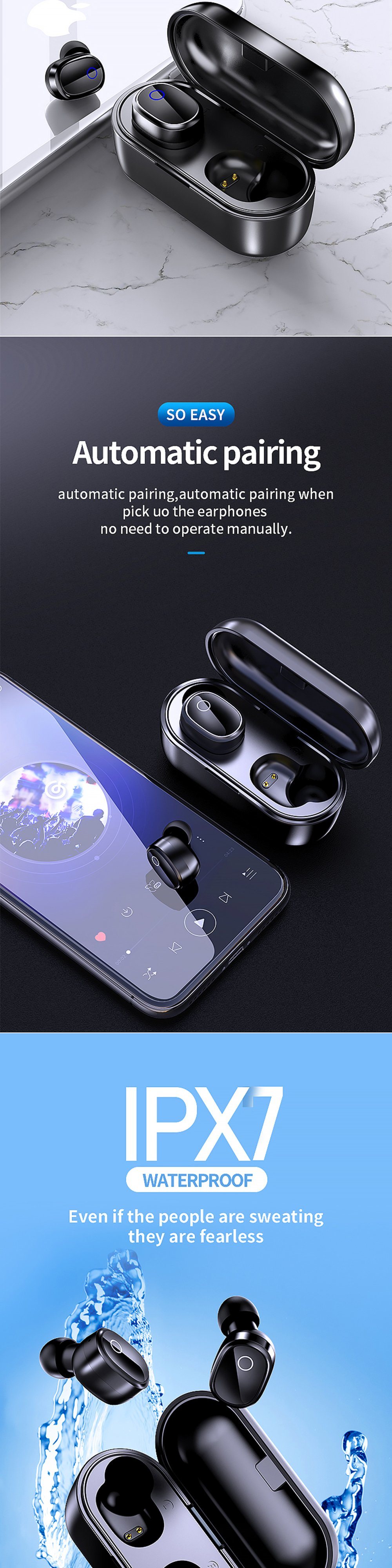Q7 Tws Bluetooth Earphone HiFi Sound Sport Earphones 6D Stereo Wireless Earbus Handsfree Gaming Headset (with Micphone)