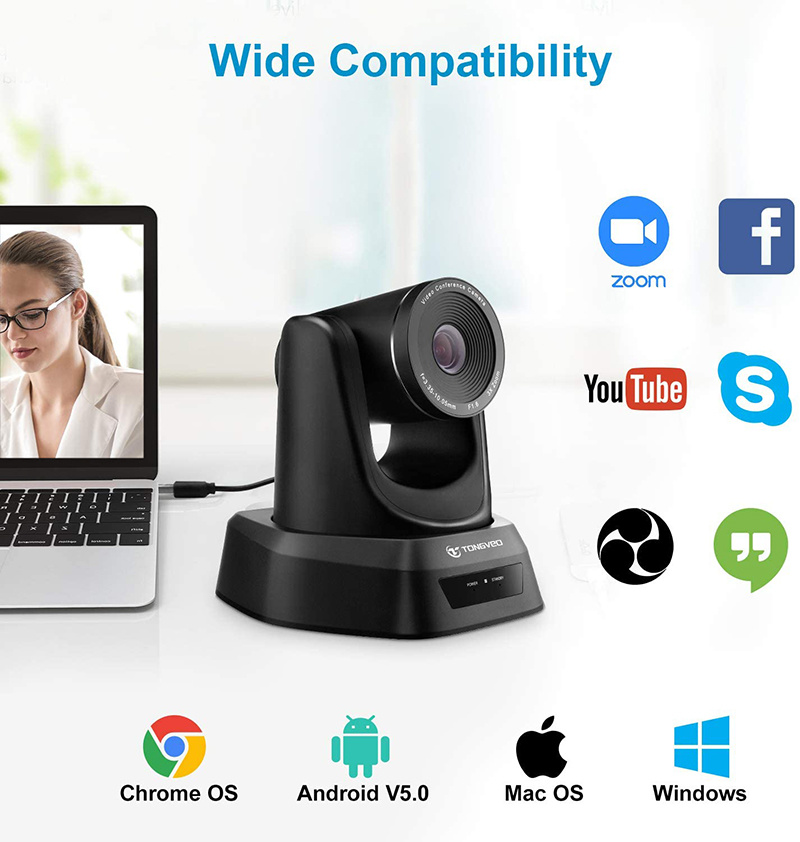 PTZ Camera 3X-USB Video Conference Webcam, Full HD 1080P Webcam Optics Zoom 128-Degree Wide-Angle for Business Meeting Live Streaming Church Education