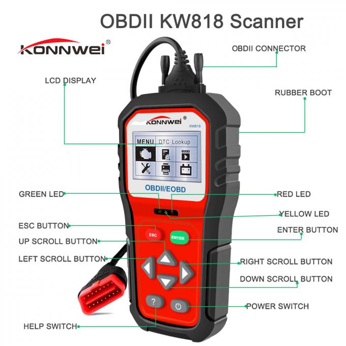 Konnwei KW818 Car Engine Fault Diagnostic Scanner Code Reader Exhaust Gas Sensor