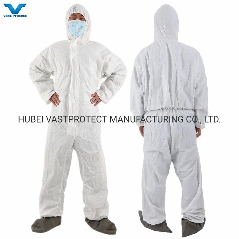 Industrial Safety PPE Protective Clothing Nonwoven Disposable Microporous Coveralls with Grey Anti-Slip Bootscover