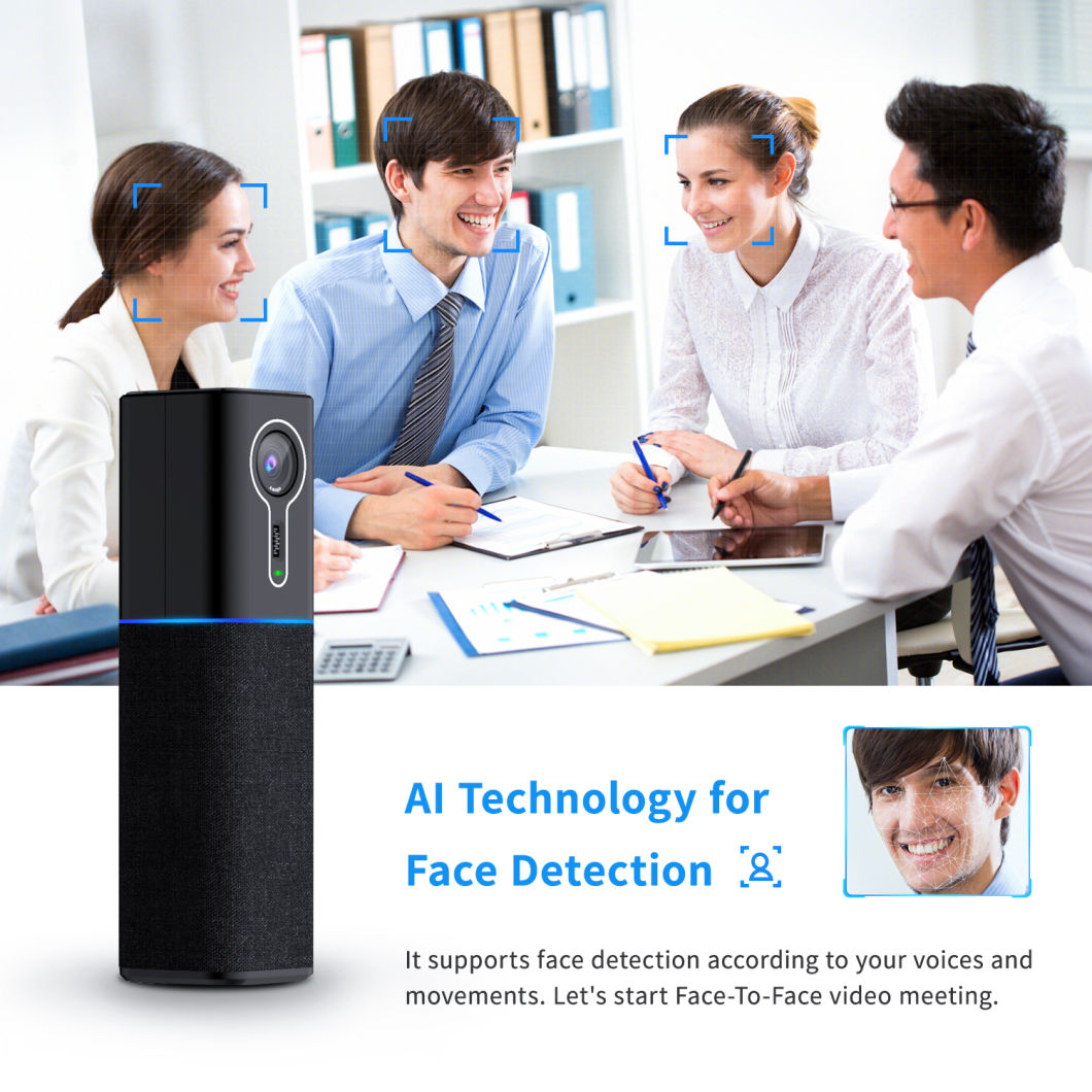 Tevo-Cm1000 2K Resolution Ai Face Tracking Webcam All in One with 4 Mics and 1 Speaker USB Streaming Web Camera 16FT Voice Pickup Conferencecam