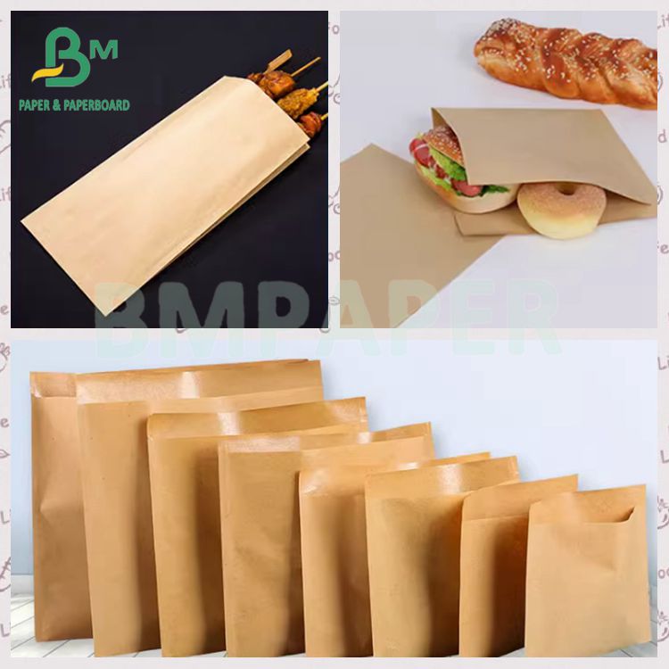 35 + 10 GSM Brown Greaseproof Fry Food Bags PE Coated Craft Paper