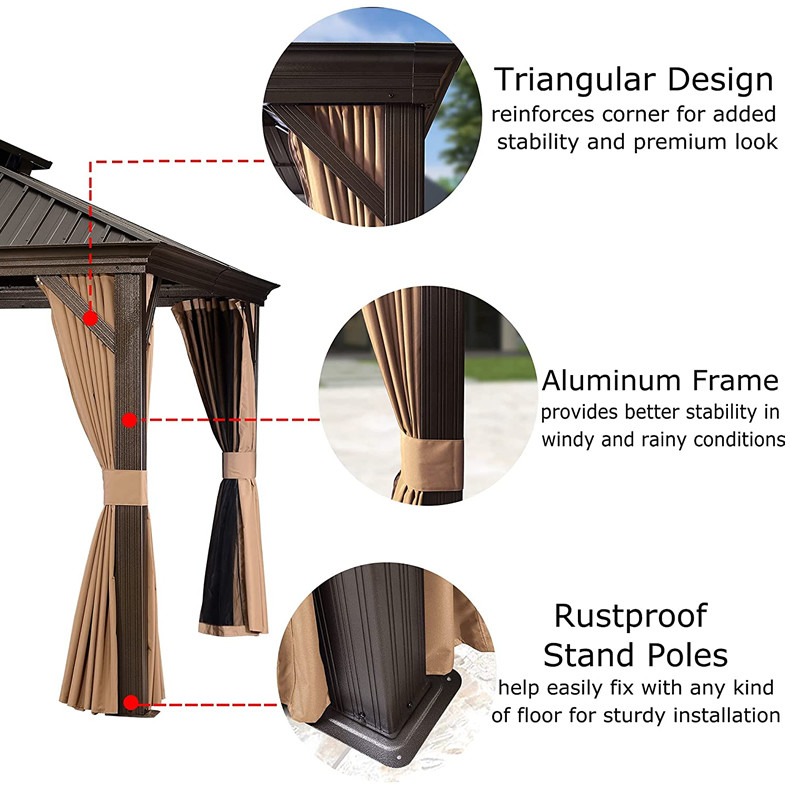 Sunjoy Patio Outdoor Aluminium Hardtop Gazebo Polycarbonate Double Roof Canopy
