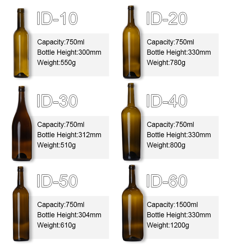 Personalized Custom 187ml 375ml 750ml Wine Bottles 750 Ml Glass with Caps