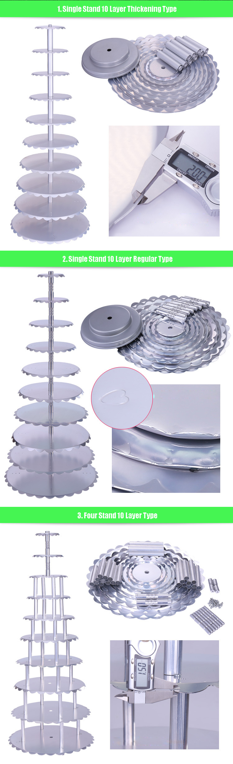 Aluminum Alloy 10 Tiers Wedding Cake Display Tower, Round Cupcake Stand Tower For Party Large Event
