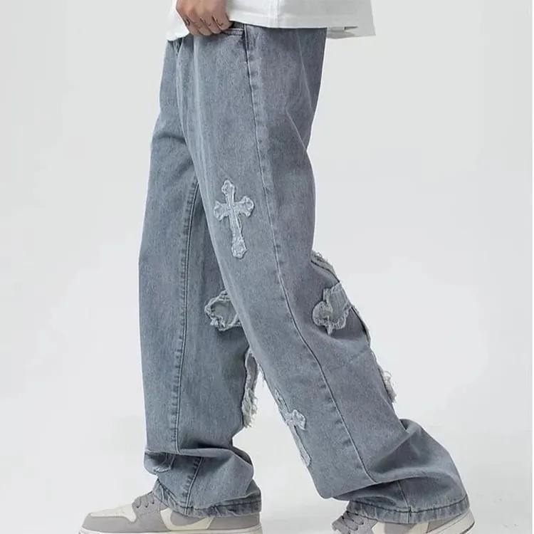 OEM Mens Side Pocket Jeans Washed Vintage Baggy Multi Pocket Jeans Men