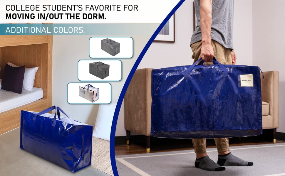 VENO storage bags and moving bags are dorm room essentials, color in black, transparent, blue