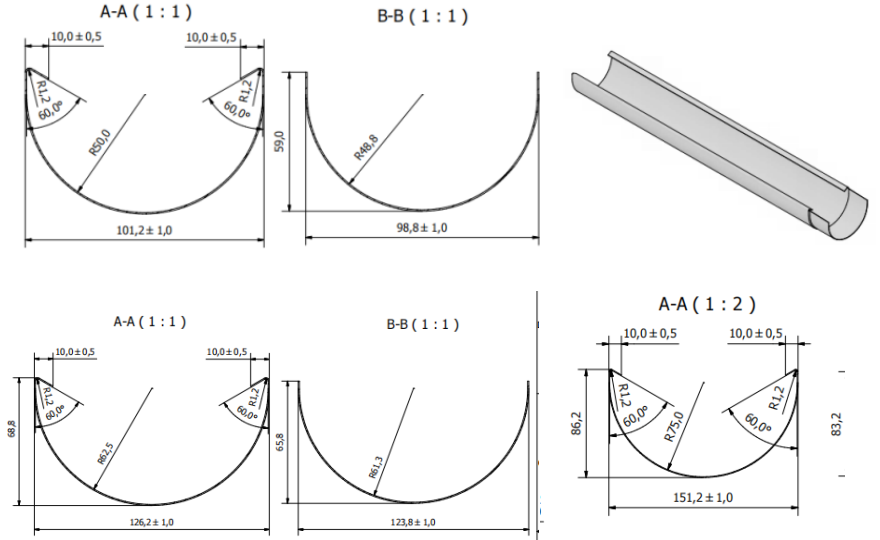 half round gutter drawing profile