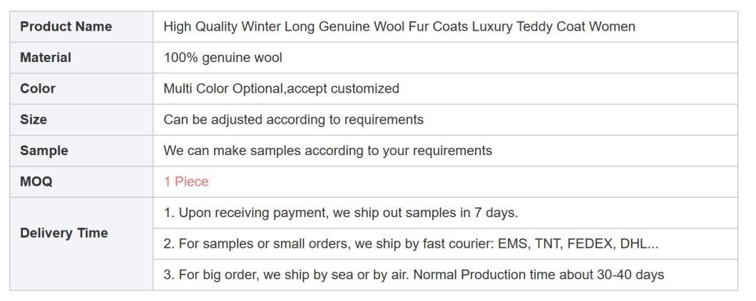 High Quality Winter Long Genuine Wool Fur Coats Luxury Teddy Coat Women