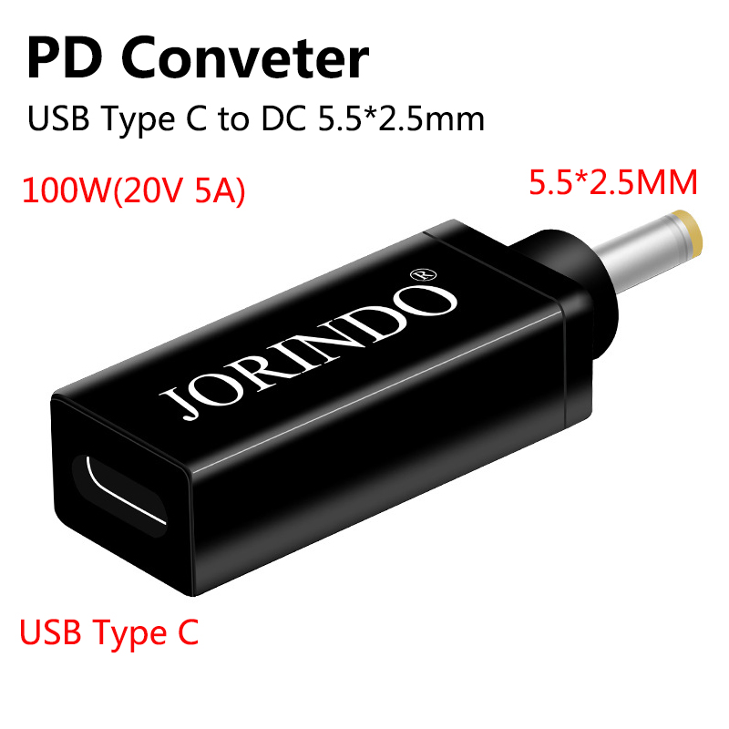 100W USB Type C Female To DC 5.5*2.5mm Male PD Decoy Spoof Trigger Jack Laptops Fast Quick Charge Plug Power Adapter Converter